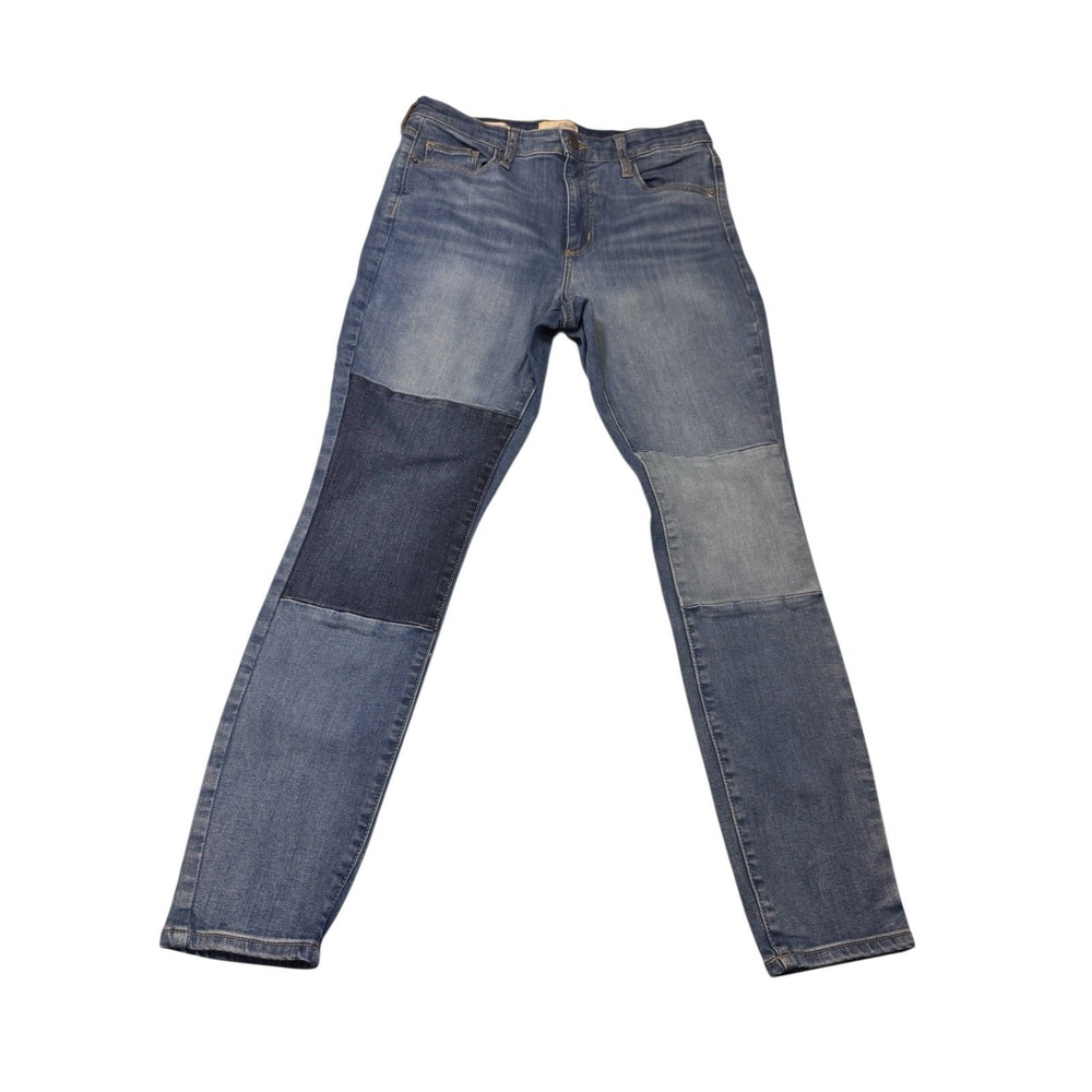 Universal Thread SZ 10 Reg JEANS Women High Rise Skinny Denim Blue Knee Patches